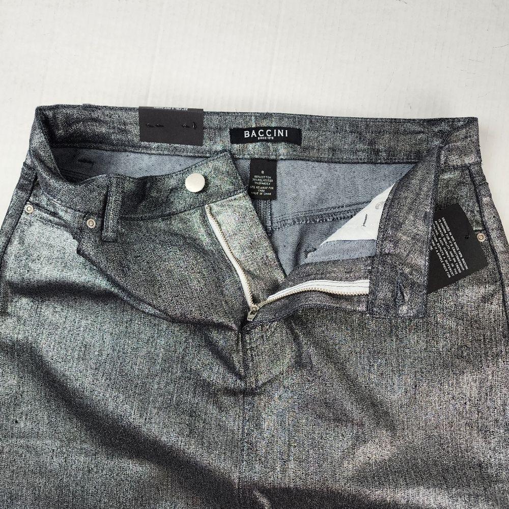 Baccini Metallic Jean Skirt Silver Denim Size 8 Fitted Pencil skirt - Picture 5 of 11